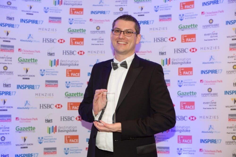 Award winning Basingstoke Chiropractor, James Harrison at the INSPIRE business awards 2017